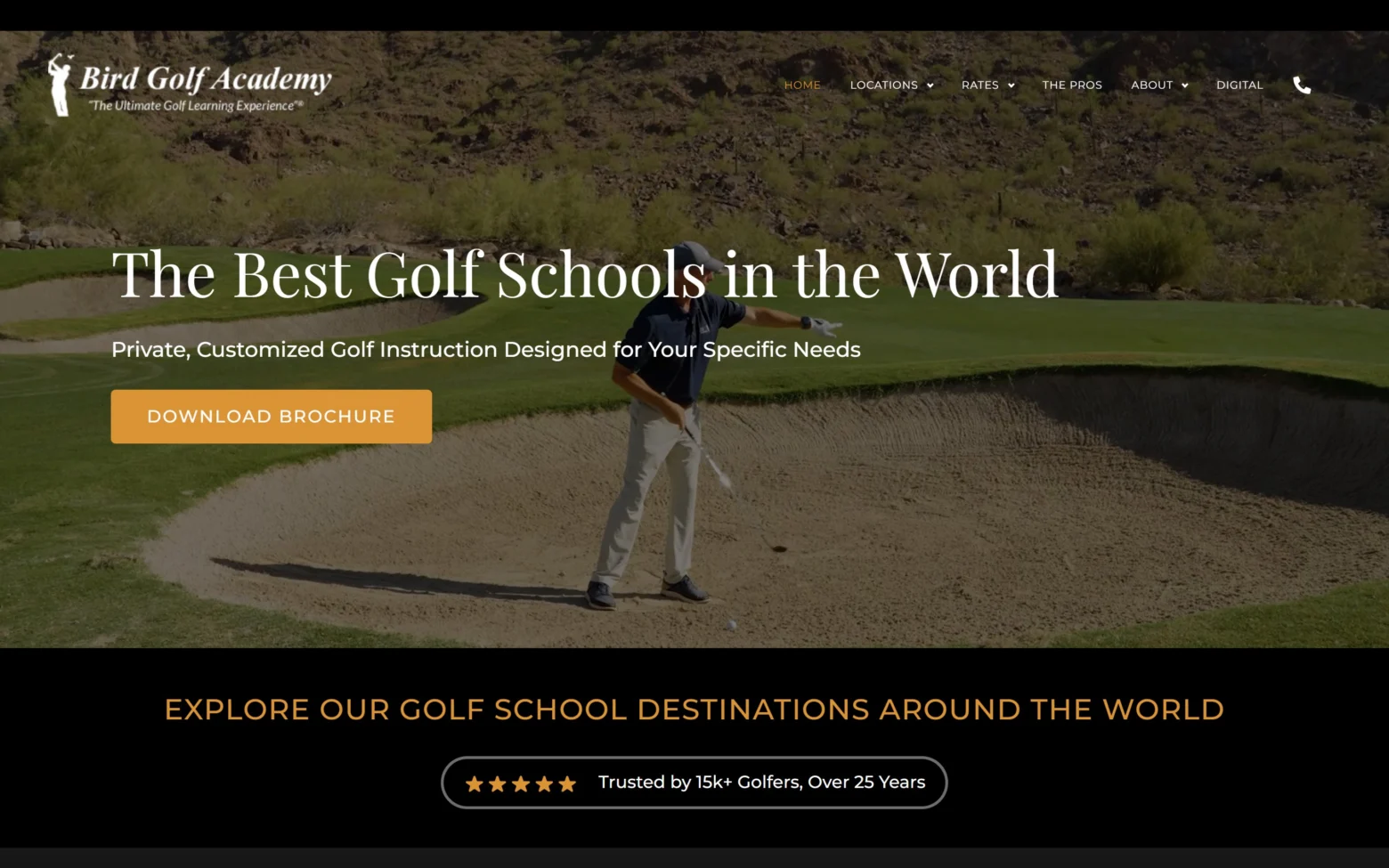 Bird Golf Academy homepage on desktop