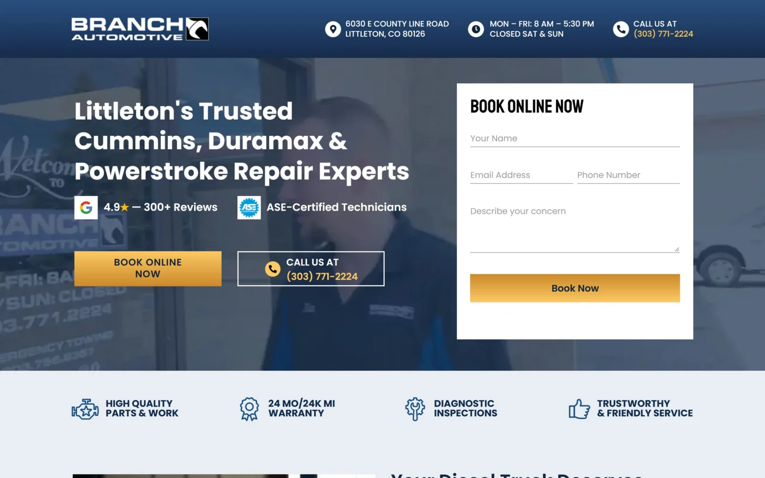 Branch Automotive homepage on desktop