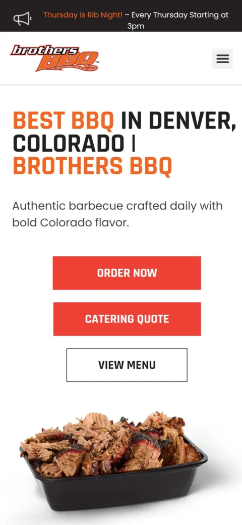 Brothers BBQ homepage on mobile