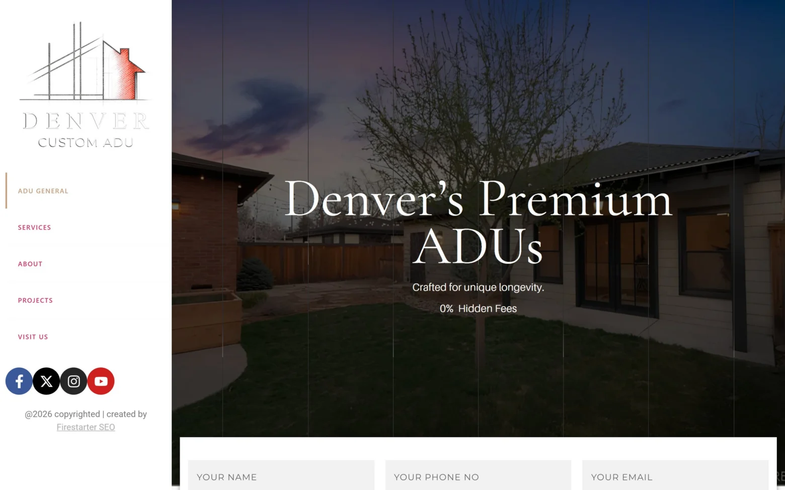 Denver Custom ADU homepage on desktop