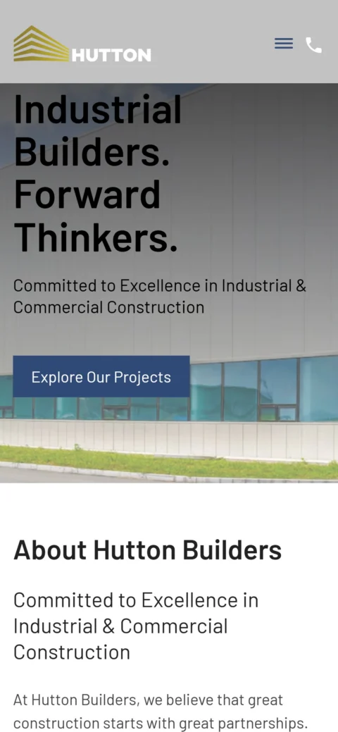 Hutton Builders homepage on mobile