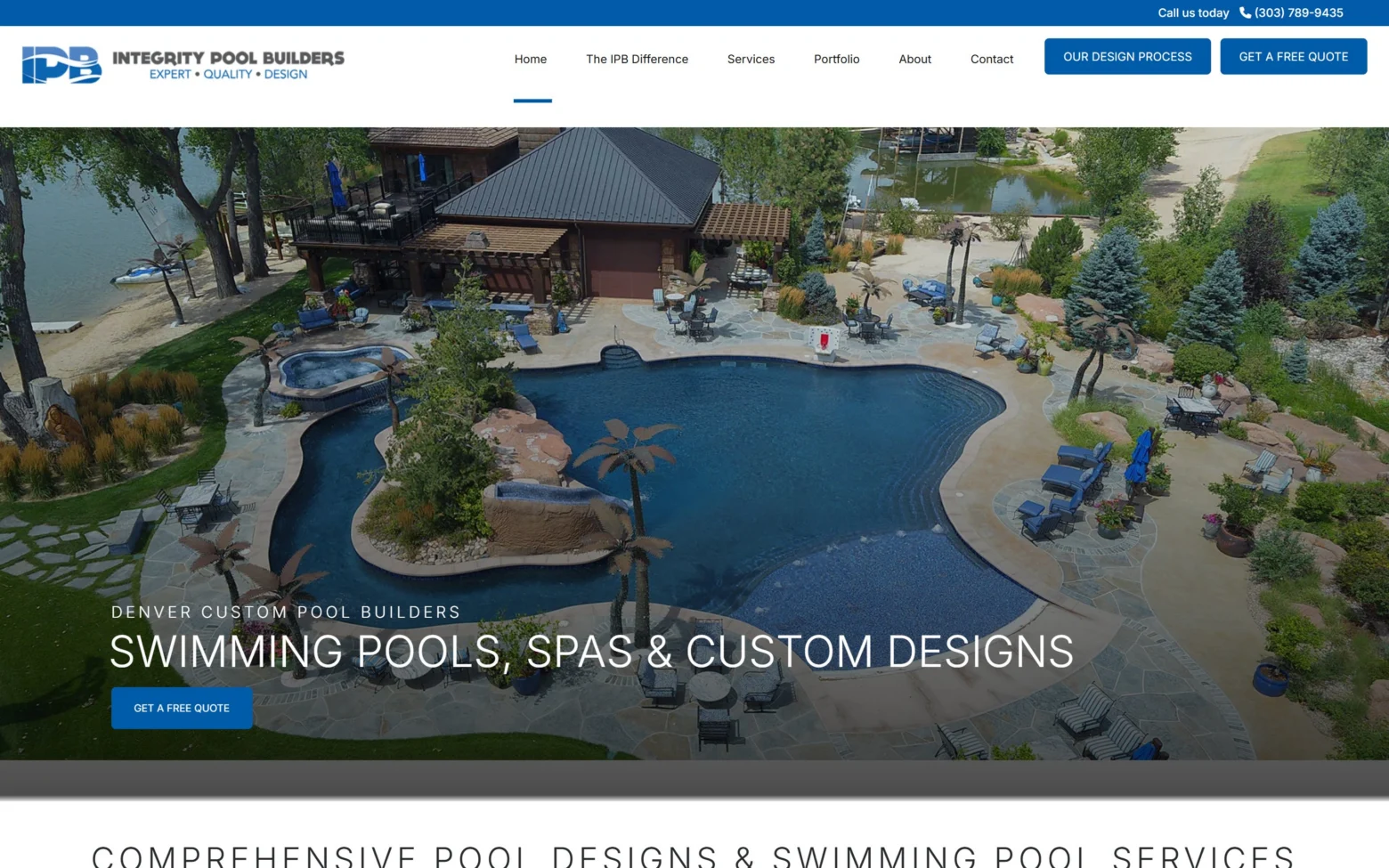 Integrity Pool Builders homepage on desktop