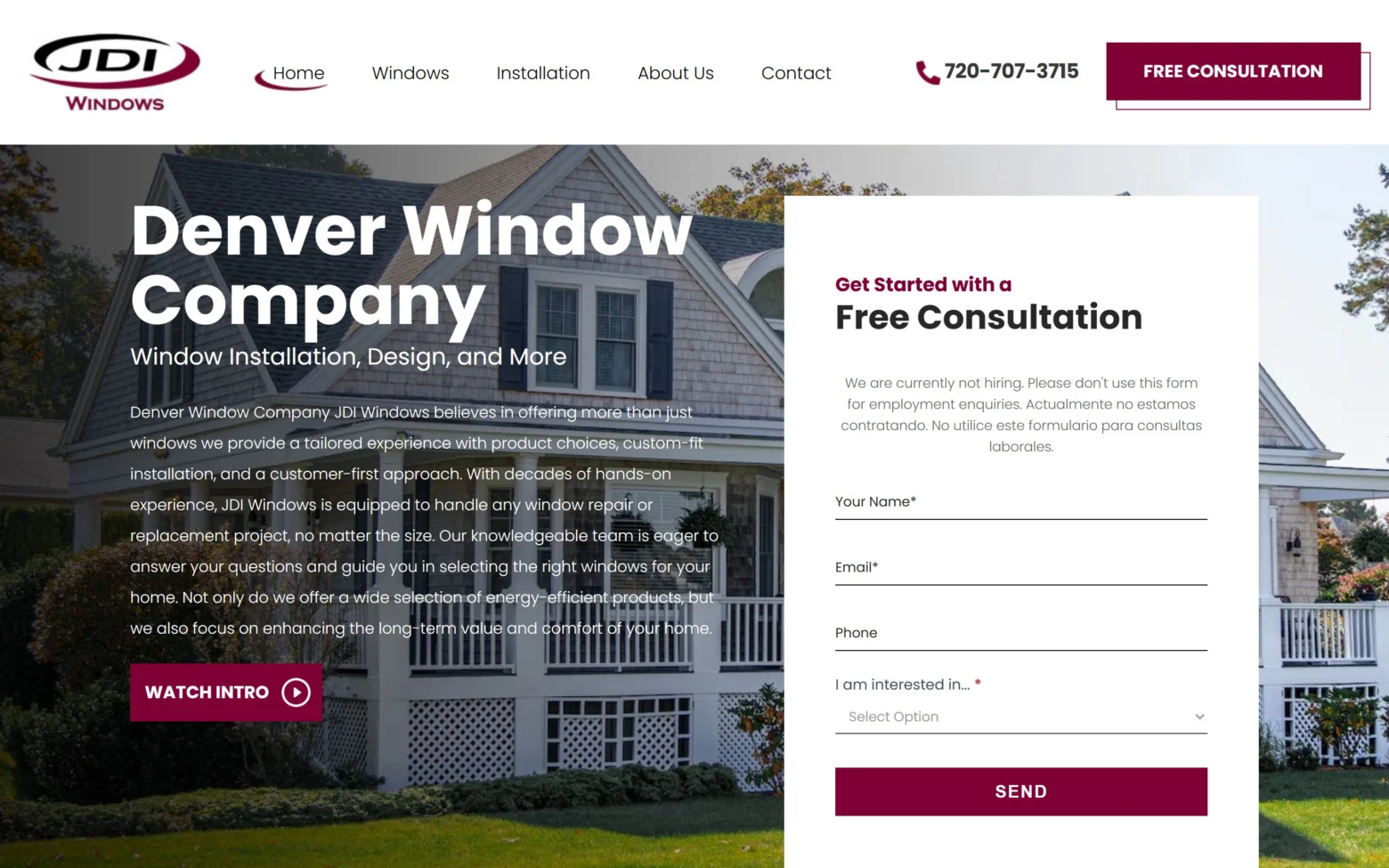 JDI Windows homepage on desktop