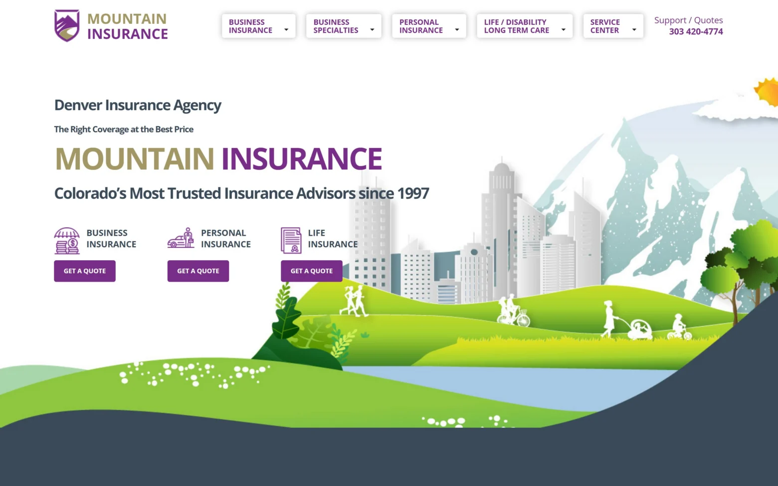 Mountain Insurance homepage on desktop